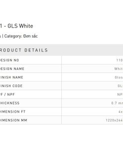 Laminate Splendor 1101-GLS-White bề mặt kính màu White