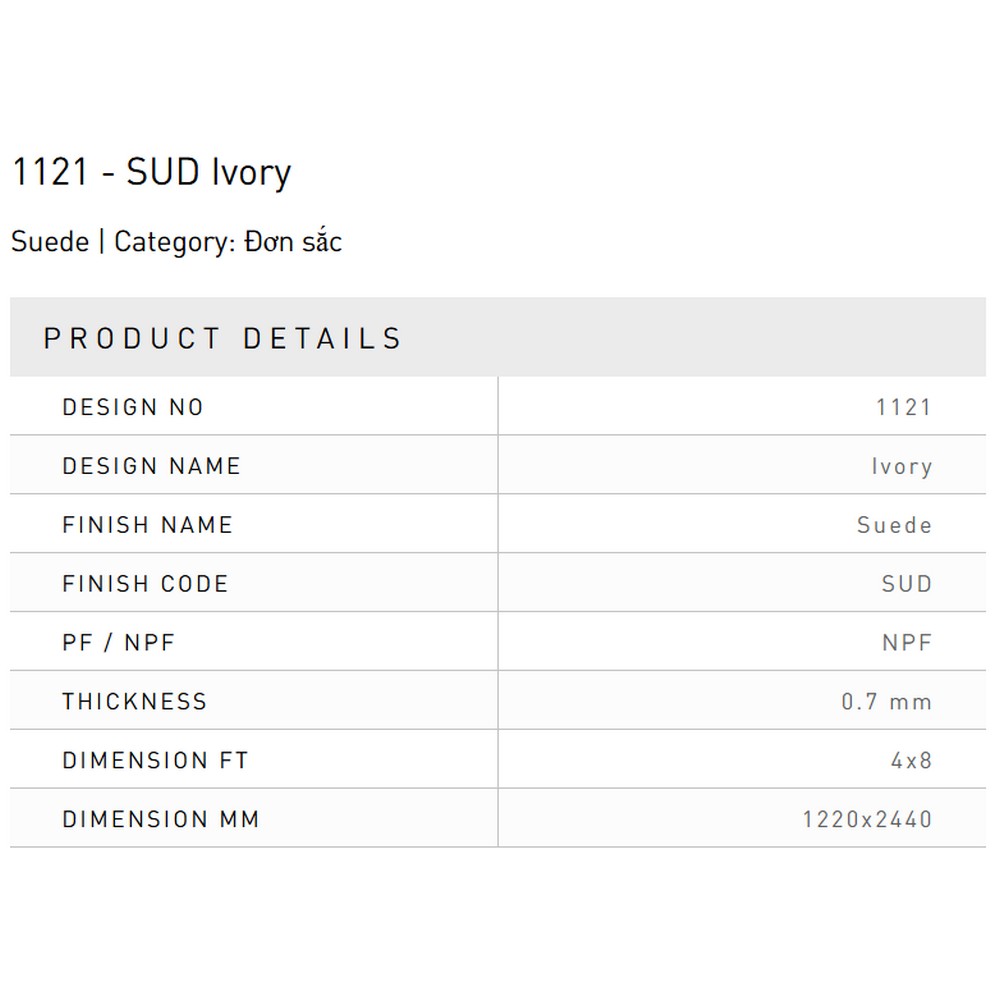 Laminate Splendor 1121-SUD-Ivory bề mặt màu Ivory