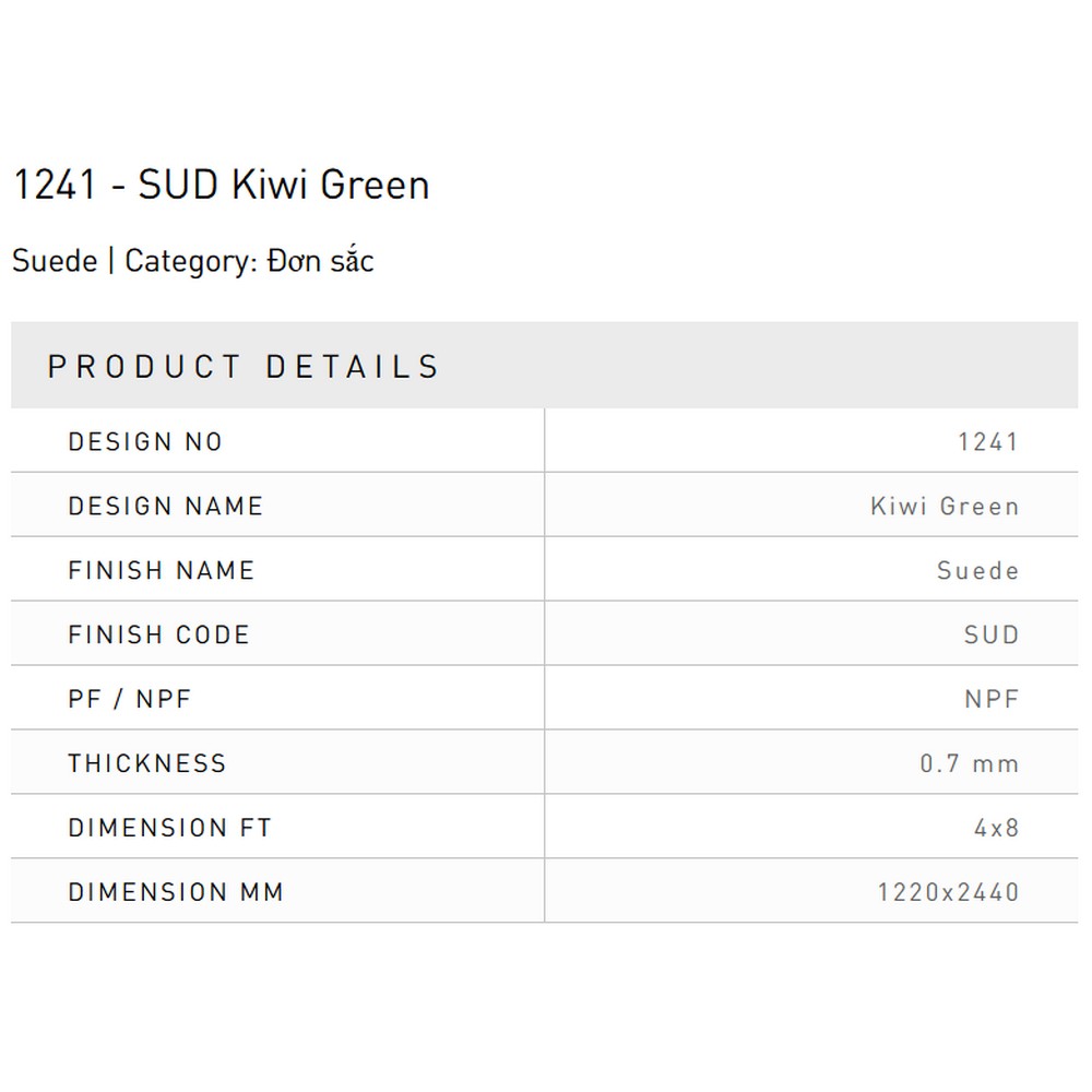 Laminate Splendor 1241-SUD-Kiwi-Green bề mặt màu Kiwi Green