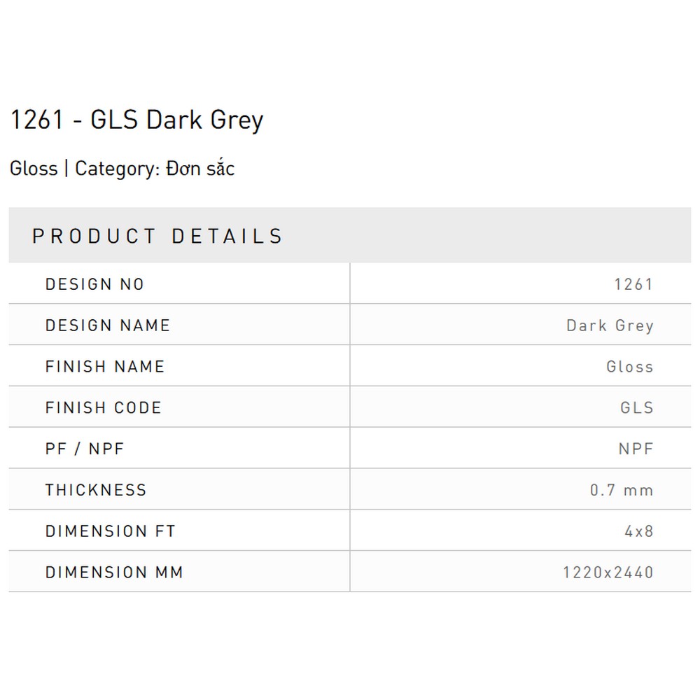 Laminate Splendor 1261-GLS-Dark-Grey bề mặt kính màu Dark Grey