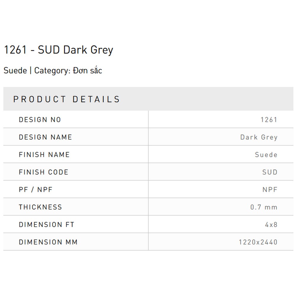 Laminate Splendor 1261-SUD-Dark-Grey bề mặt màu Dark Grey
