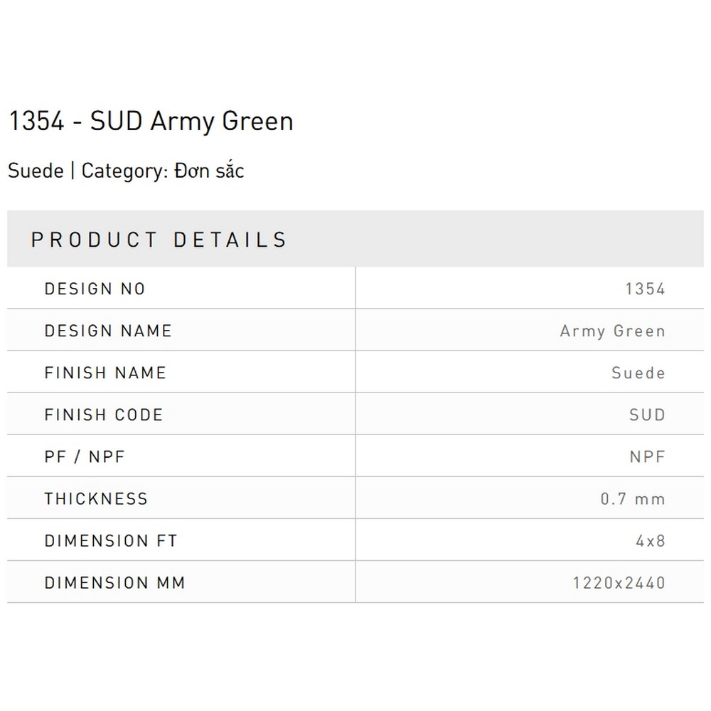 Laminate Splendor 1354-SUD-Army-Green bề mặt màu xanh Army Green
