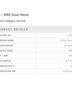 Laminate Splendor 9031-BRD-Silver-Metal bề mặt kim loại Silver