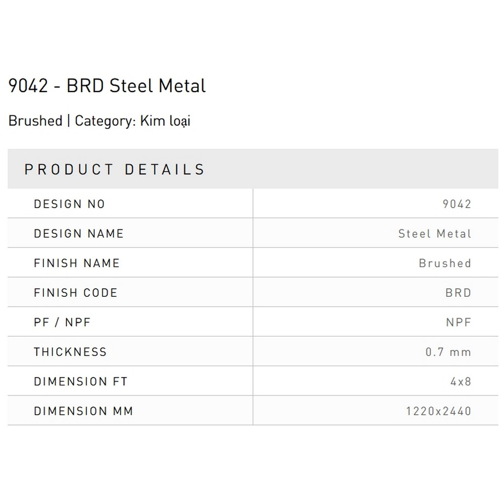 Laminate Splendor 9042-BRD-Steel-Metal bề mặt kim loại Steel